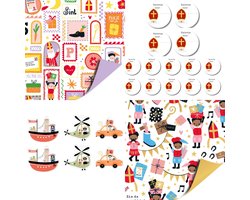 Product afbeelding van Sinterklaas - Cadeaupapier - Stickers – 6 cadeaulabels - 2 Rollen Dubbelzijdig inpakpapier - Luxe Inpakset voor Pakjesavond