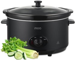 MOA 6,5L Slowcooker met 3 Warmtestanden - Ø 24,5cm - Keramische Binnenpan - PFAS- & BPA-vrij - Doorzichtige Deksel - Vaatwasserbestendig - Zwart