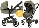 Bandits & Angels Poppenwagen Groen Modern Angel 2in1 Retro Green vanaf 3 jaar - Poppenbuggy - Voor Meisjes - Verstelbare Duwstang 48-81 cm - Volledig Inklapbaar - Met Boodschappenmand