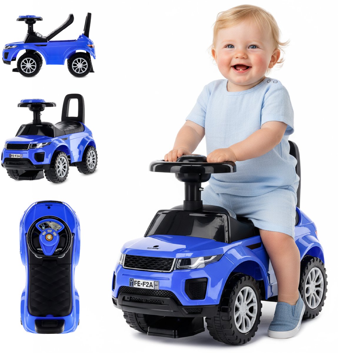Loopauto vanaf 1 jaar, bobby auto, kinderauto vanaf 12 maanden, babyauto, babywalker met claxon en motorgeluiden (Blauw)