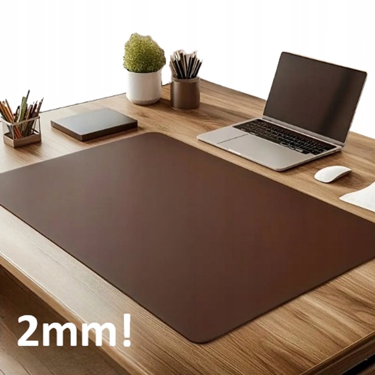 Luxe lederen bureauonderlegger 110x30cm bruin - 2mm dik