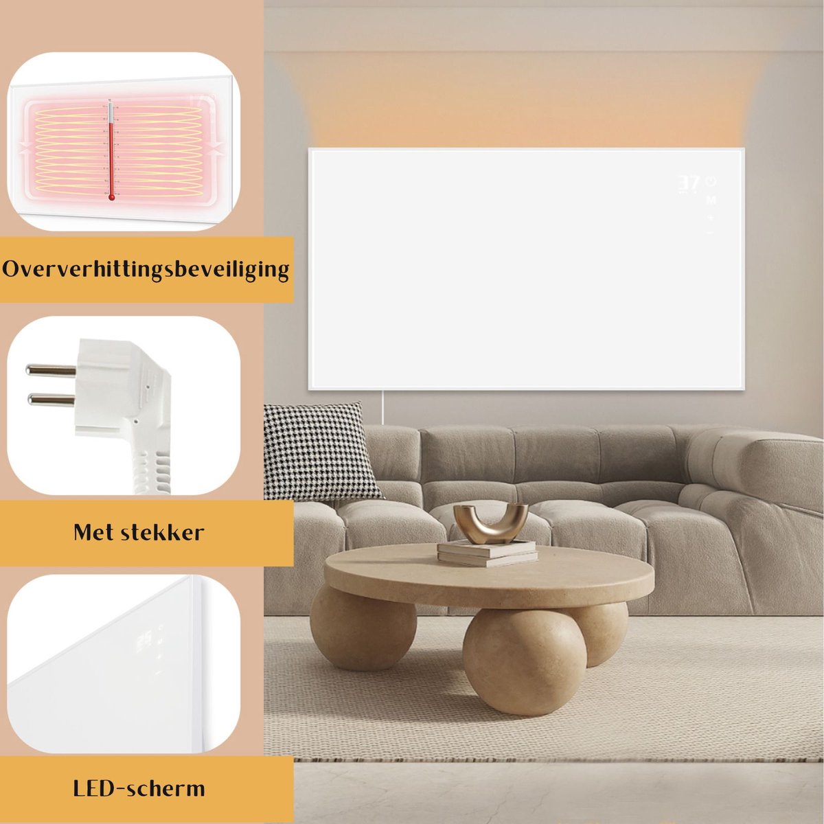 Glitzerlife Infrarood Wandverwarming 600W - Infrarood paneel met Thermostaat & App/WiFi Bediening - Energiezuinige Elektrische Kachel - Staand of Wandmontage met Afstandsbediening – foto 2