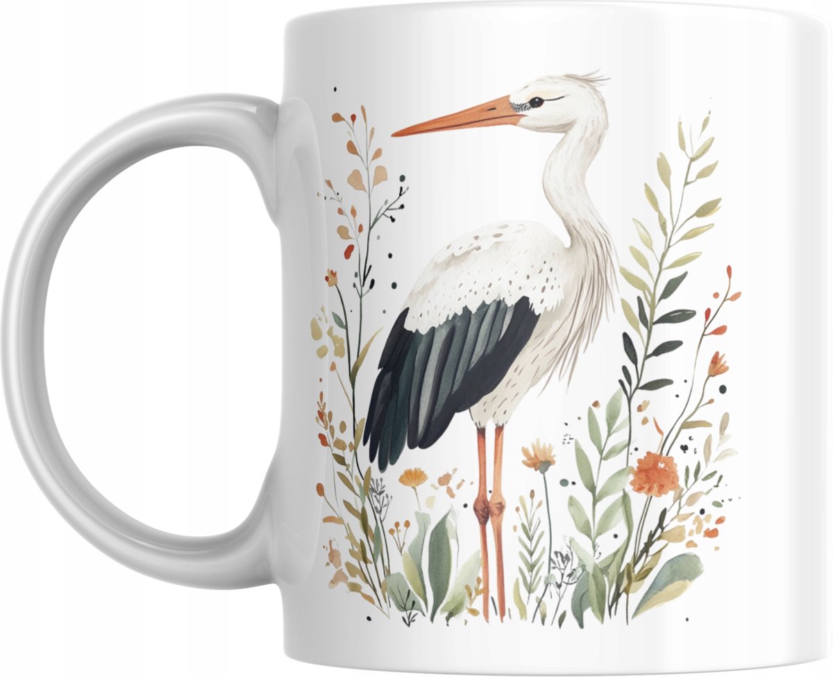 Unieke Mok met Ooievaar - Perfect Cadeau voor Vogel Liefhebbers