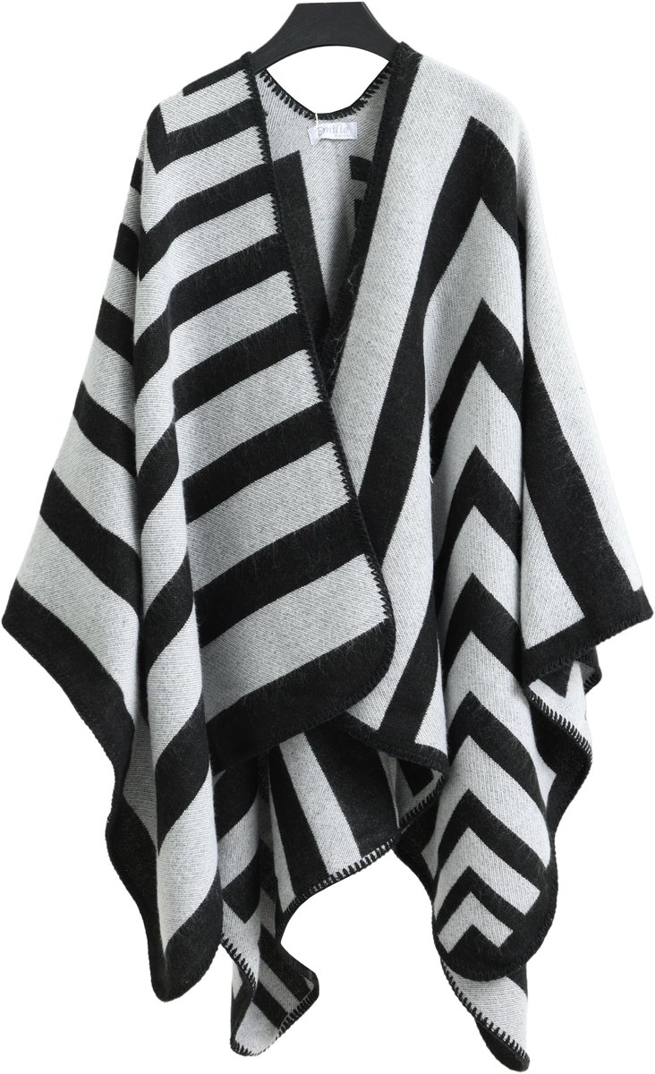 Emilie scarves - poncho - cape - omslagdoek - zwart grijs