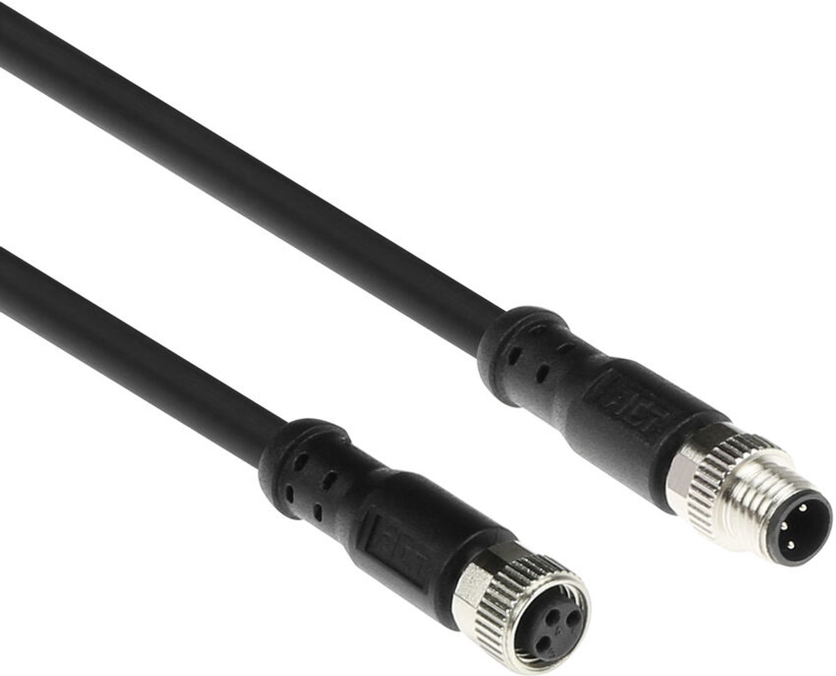 ACT SC3001 Industriële Sensorkabel | M8A 3-Polig Male naar M8A 3-Polig Female | TPE Ultraflex Xtreme kabel | Afgeschermd | IP67 | Zwart | 1,5 meter