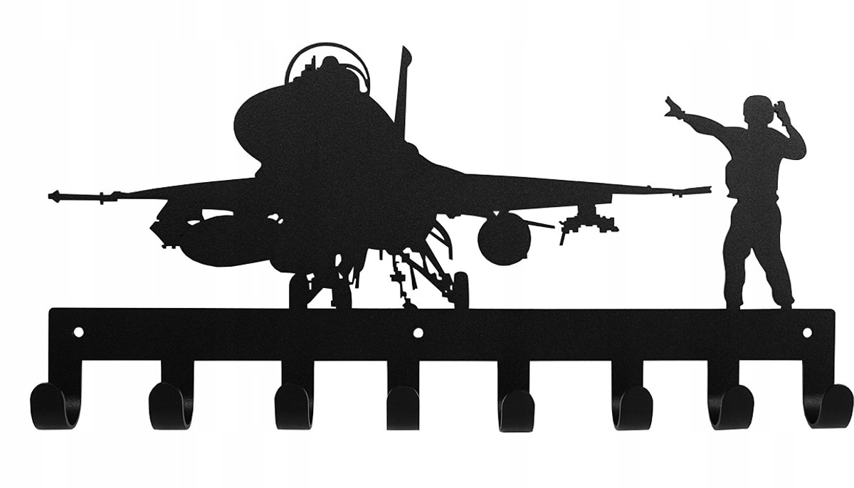 Wandhaak Vliegtuig F16 - Sleutels & Kleding, Zwart Metaal