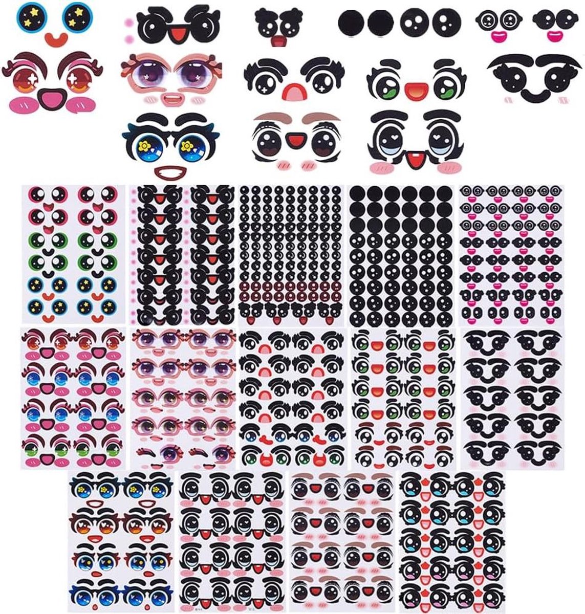TTGoods - Papieren Oogstickers voor Knutselen van Poppen en Dieren - 228 Paar, 14 Stijlen, Expressie Stickers, Zelfklevende Stickers