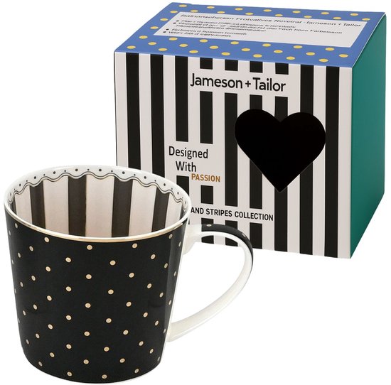 Mug en porcelaine de Luxe – Zwart à pois dorés – 400 ml – Mug élégant pour Café, Thee et Cappuccino – Cadeau Perfect pour toutes les occasions