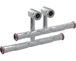 Geberit Mapress C-staal set aansluit-T-stukken voor aanvoer en retour, met aansluitkoppeling voor euroconus, DN 20 / 12, 24047