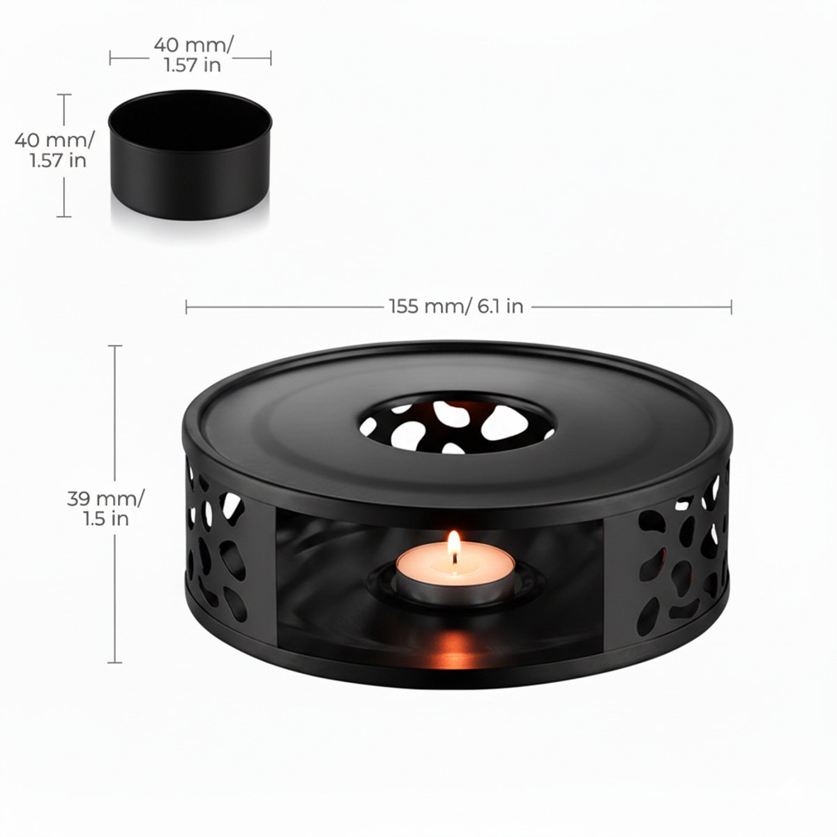 Vaja Glazen Theepot Vera 1.4 Liter met Filter en Warmhouder - Theepot Glas voor Losse Thee en Theebloemen - Tea Maker - Theelicht houder voor Theekan met Zeef - Infuser - Warmer - Zwart — cadeau in Koken & Dineren - foto 2