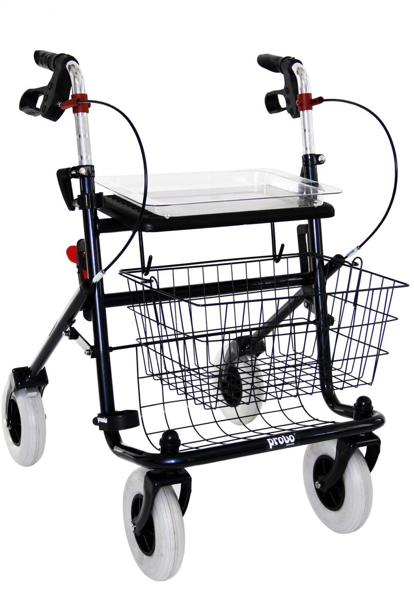 Premis Provo 2e Generatie Rollator – Lichtgewicht & Inklapbaar – Stevige Rollator met Zitje, Mandje & Remmen – Max. 120 kg – Metallic Zwart