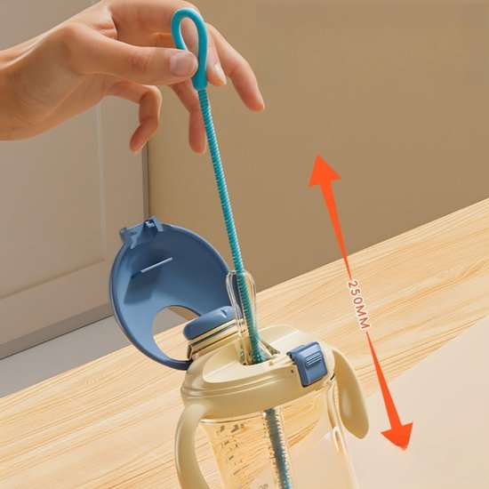 4-pack siliconen rietjesreinigingsborstels - 25 cm lange flexibele borstel voor metalen en glazen rietjes - Lake Blue (combinatie van 6 mm + 9 mm) — afbeelding 2