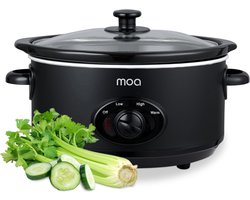 MOA Slowcooker 3,5L - Ø 24,5cm - Keramische Binnenpan - PFAS- & BPA-vrij - Doorzichtige Deksel - 3 Warmtestanden - Vaatwasserbestendig - RVS