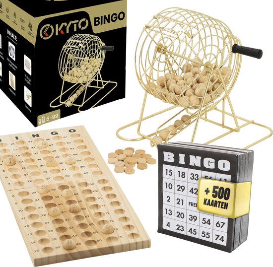 Kyto Bingospel Deluxe Goud + 500 verschillende Bingokaarten - Cijfers 1 t/m 75 Amerikaanse BINGO