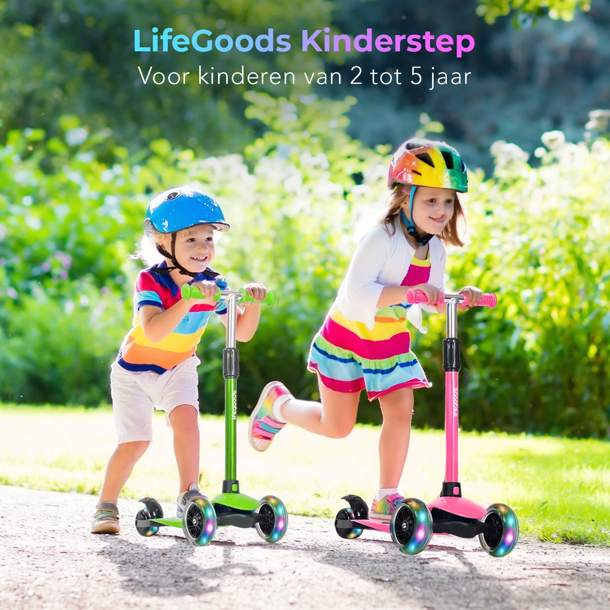 LifeGoods Kinderstep - Step 2-5 Jaar - 3 Lichtgevende LED Wielen - Hoogte Verstelbaar - Jongens/Meisjes - Groen — afbeelding 3