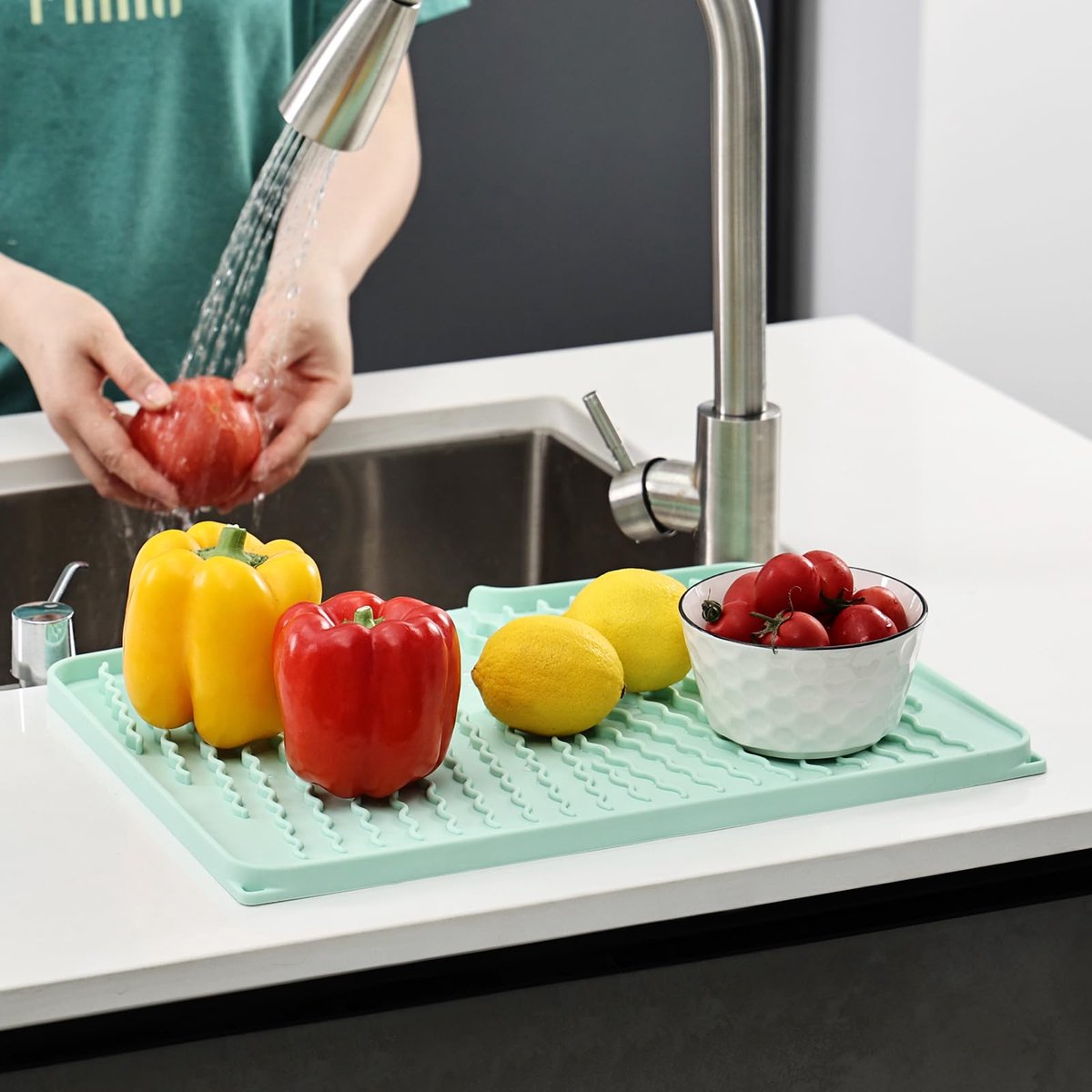 Unyqoos® Flexibele siliconen afdruipmat voor keuken met hittebestendige eigenschappen