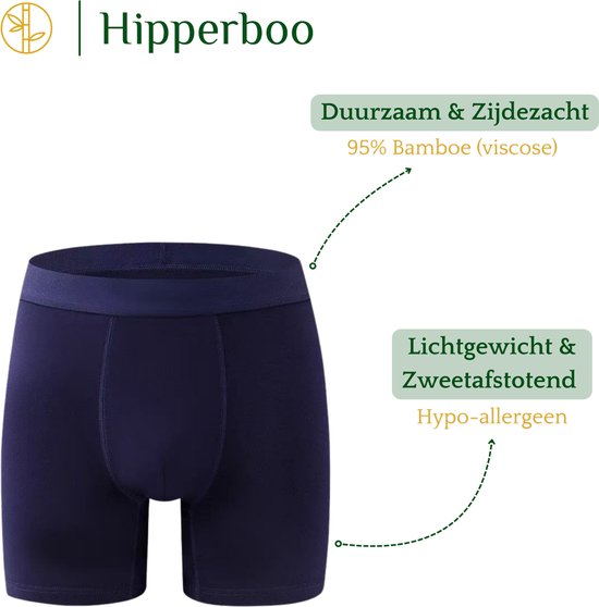 Donkerblauwe boxer van 95% bamboe (viscose) met een brede, elastische tailleband.