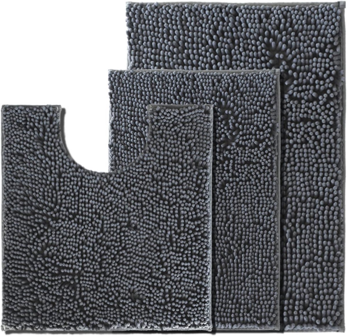 Stunq® Zachte en waterabsorberende antislip badmat set van 3 voor douche en badkuip - antracietgrijs