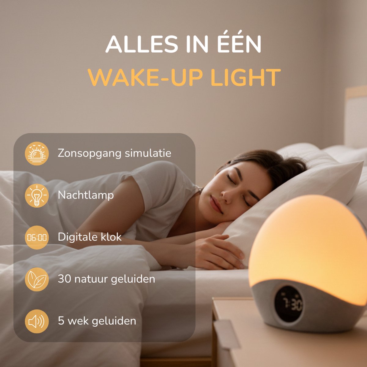 Wake Up Light - Wit | 7 Geluiden & Dimbaar Licht | YONO
