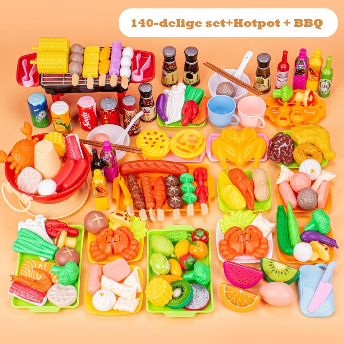 140-delige set/Kinderkeukenaccessoires speelgoed/rollenspelspeelgoed van de chef-kok voor kinderen/BBQ, speelgoed/Verjaardagscadeaus, vakantiecadeaus