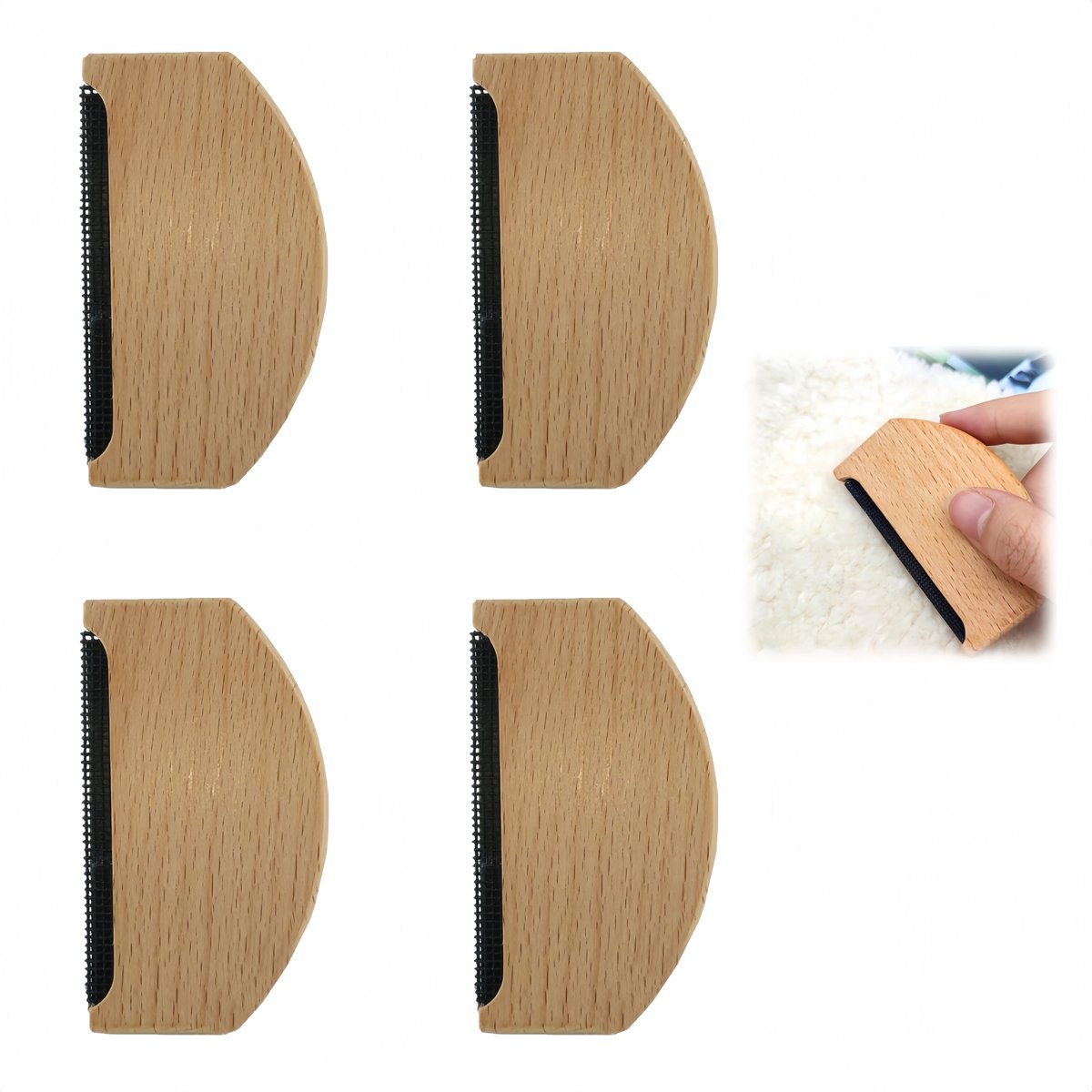 4 stuks - Houten kasjmiertrui - Kasjmier Kam - Wolkam - Cashmere kam - Pluizenverwijderaar - Draagbaar - Hout - Natuurlijke houtkleur - 7,5 x 4,3 cm - Voor gebreide sjaals, wollen jassen en broeken