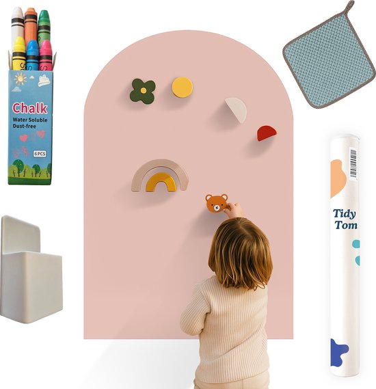 Tidy Tom® Magnetische Muursticker – 100 x 80 cm - Boogvorm – Krijtbord & Magneetbord – Inclusief accessoires - Soft Pink