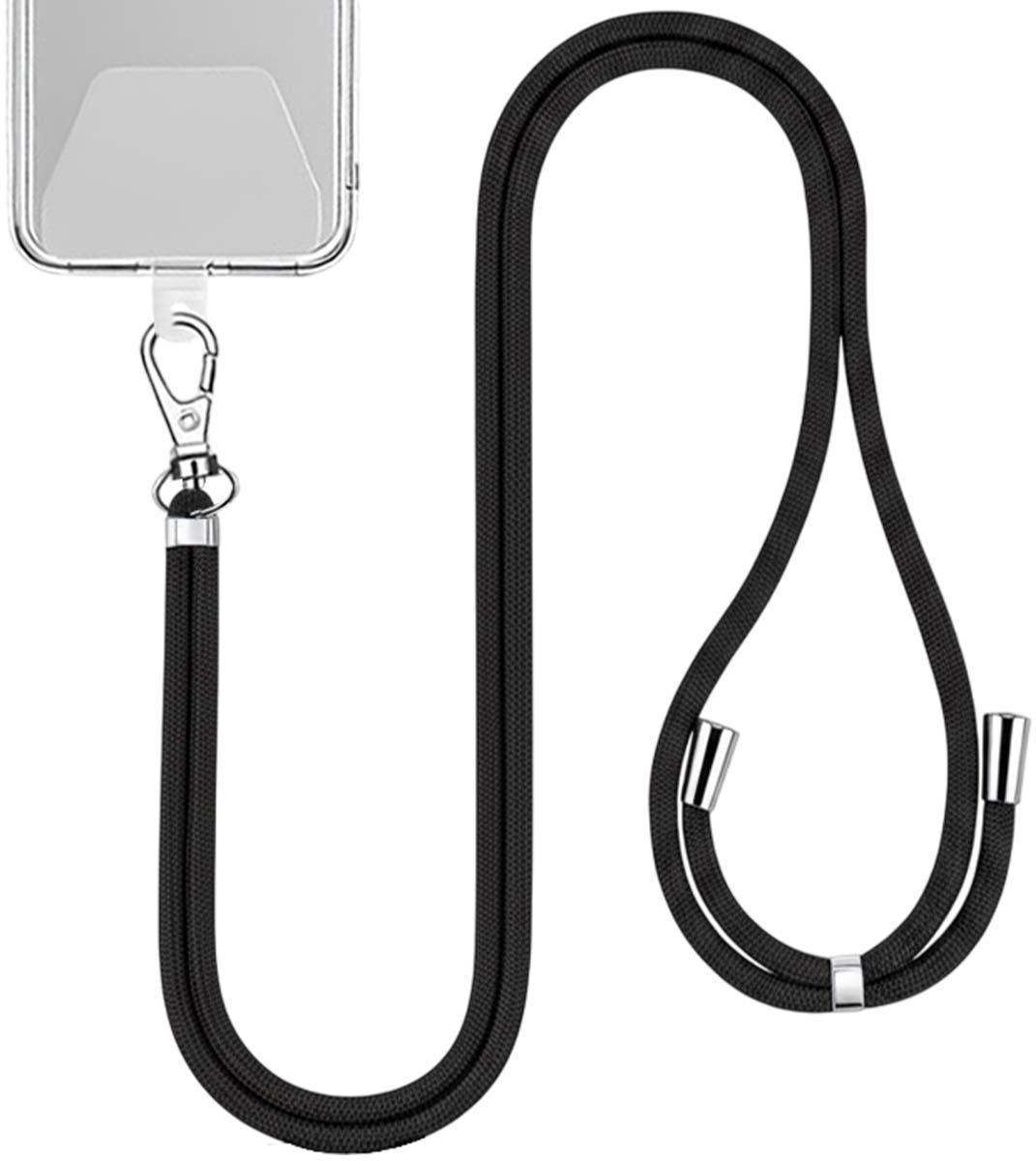 Jaym, Nylon nekband 150cm voor smartphone met universele bevestiging, Zwart