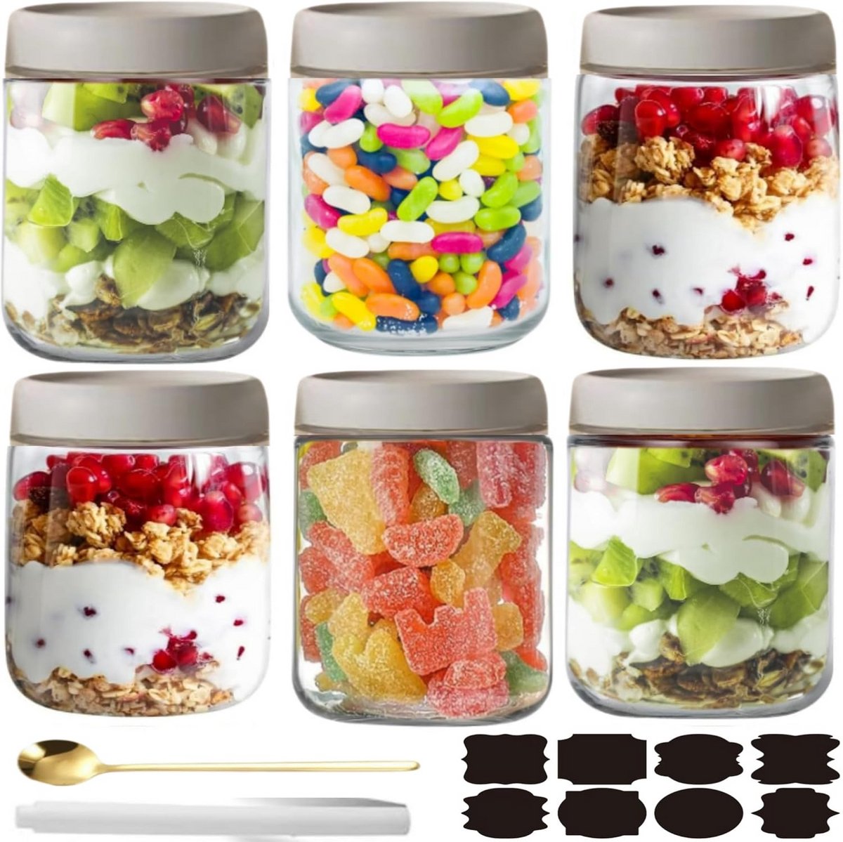 6x Glazen Potten met Deksel voor Overnight Oats en Bewaren