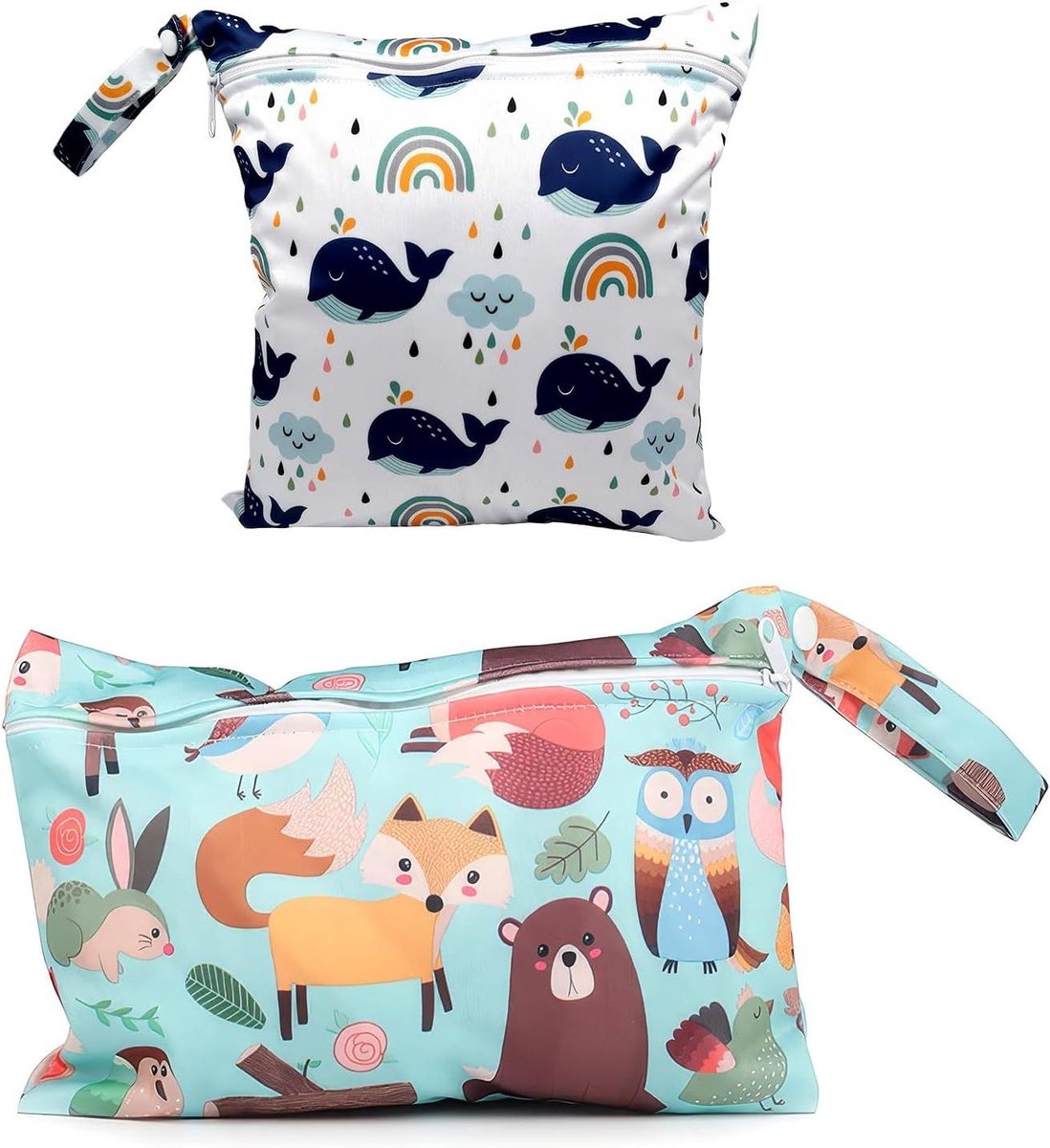 Luiertassen voor baby's | Waterdicht en herbruikbaar | Set van 2 | Ritssluiting | Wasbare wettas | Opbergorganizer van stof | Handig voor reizen, strand, zwembad en fitnessstudio - 2 stuks