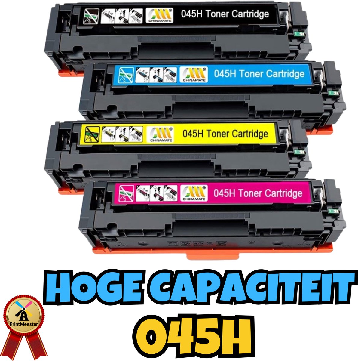 Pack van 4 Compatibele Toners Canon 045H – Zwart, Cyaan, Magenta, Geel – Hoge Capaciteit – Voor i-SENSYS LBP610 / MF630 Series