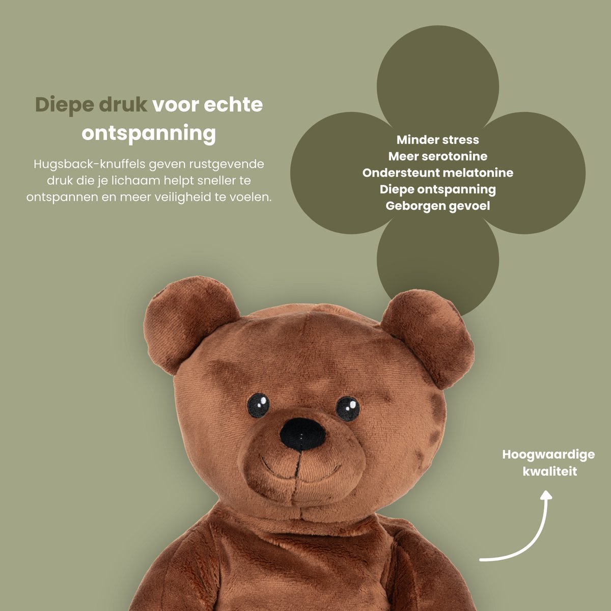 Hugsback 2 kg Verzwaringsknuffel Beer – Verzwaarde Knuffel 45cm – Weighted Stuffed Animal – Zware Knuffel tegen Stress & Angst – Sensorisch Speelgoed – Knuffelbeer voor Kinderen & Volwassenen — afbeelding 8