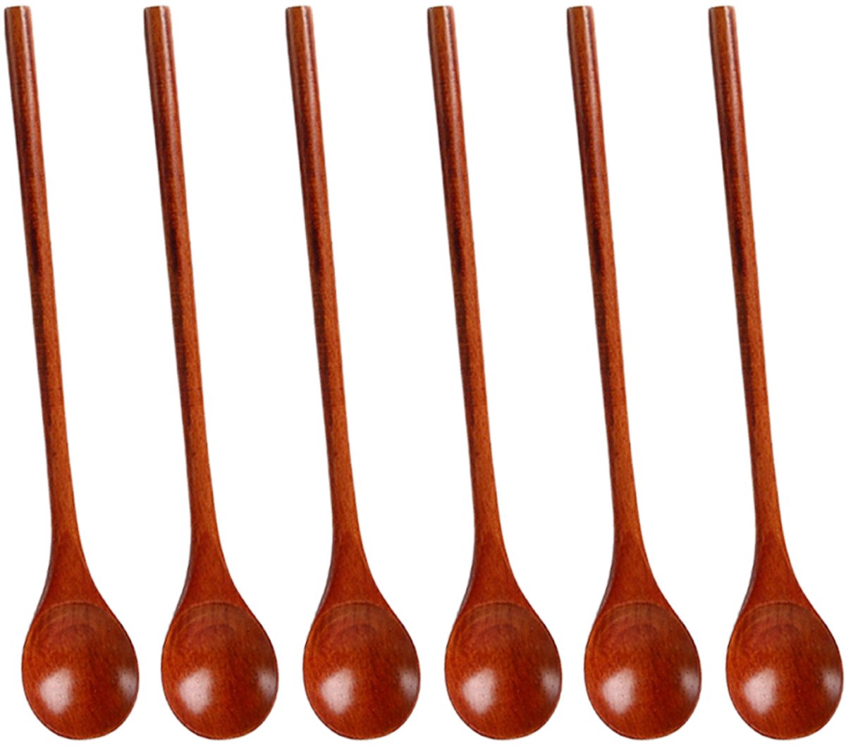 QTTVBTNA 6 stuks Houten Lepel Set - Honinglepel - 20 cm – Lange Handgreep Keukenlepels – Geschikt voor koffie, honing, thee, soep, koken