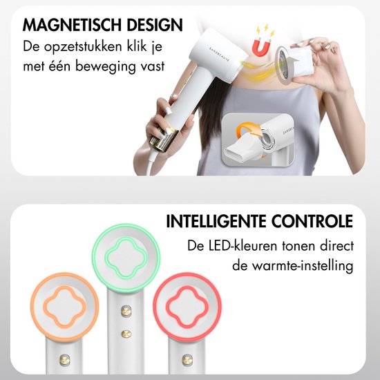 Sansbeauté® Föhn met Diffuser - Krullen - 110.000RPM - Ionische Haardroger met Borstel - 3 Standen - 3 Opzetstukken - Reisföhn - Sèche Cheveux - Krul Feun Set - Haarföhn met Defuser - Hair Blow Dryer - Kappersfohn - 2000W