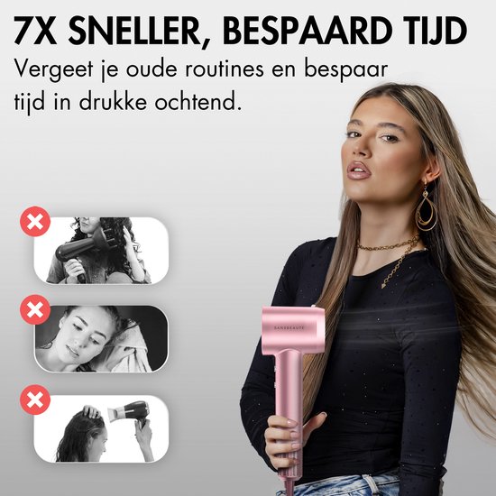 Sansbeauté® Föhn met Diffuser - Krullen - 110.000RPM - Ionische Haardroger met Borstel - 3 Standen - 3 Opzetstukken - Reisföhn - Sèche Cheveux - Krul Feun Set - Haarföhn met Defuser - Hair Blow Dryer - Kappersfohn - 2000W