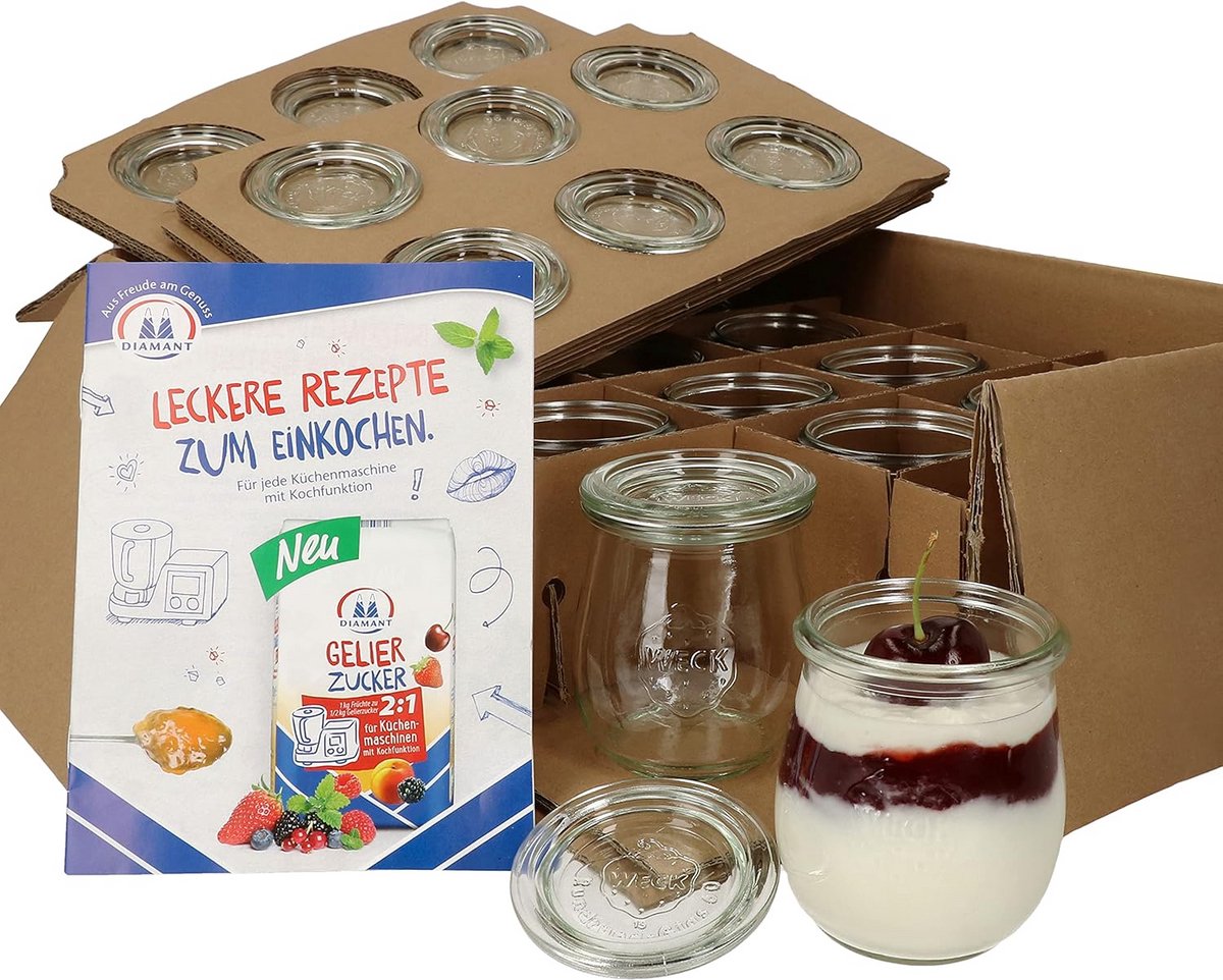 Set van 12 Weckpotten met Deksel 220 ml - Yoghurt-, Dessert- en Bewaarglazen