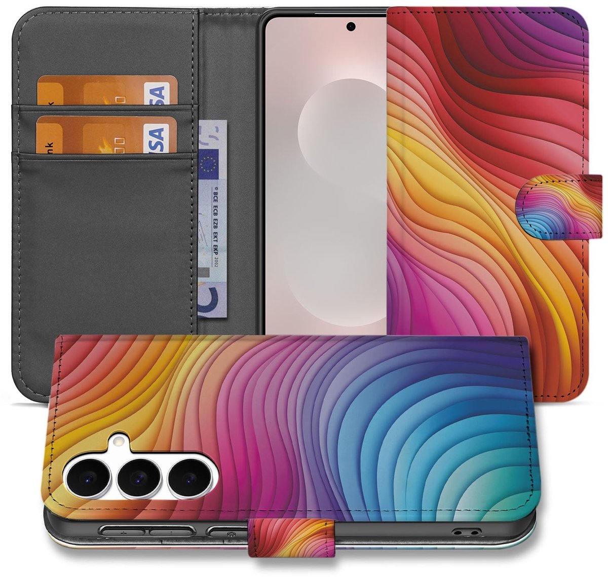 Book Case Hoes Regenboog Voor Samsung Galaxy S25 FE PU Leer Pasjes
