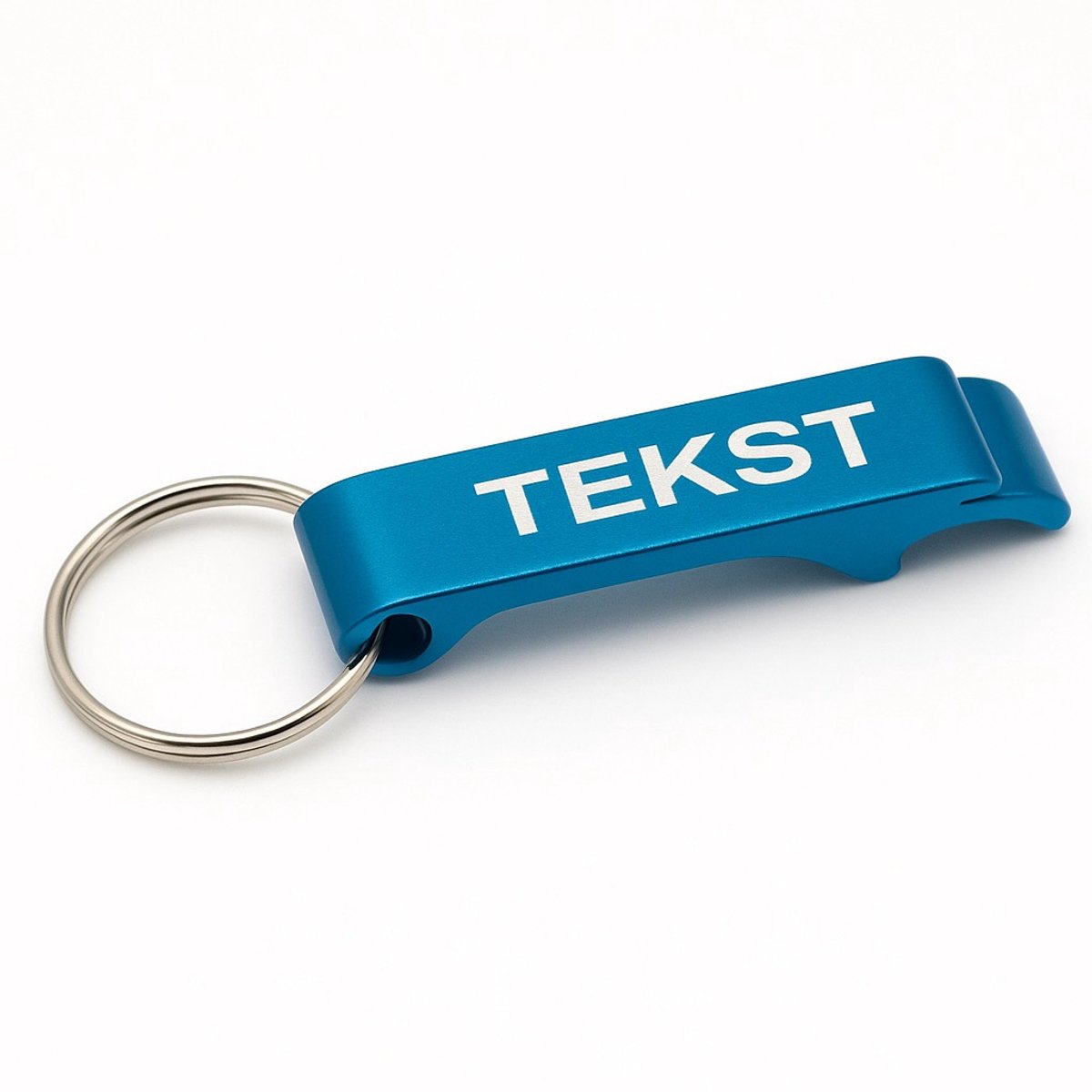 Sleutelhanger Flesopener – Aluminium – Gepersonaliseerd met Tekst – Licht blauw-6cm x 1cm
