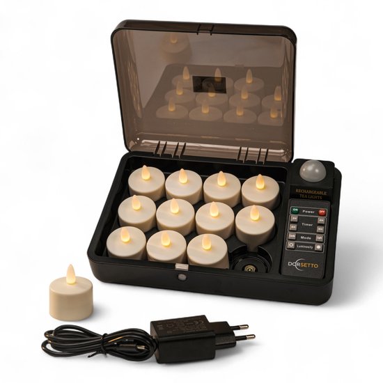 LED- Bougies chauffe-plat - rechargeables - 175 heures - avec télécommande - étanches - blanc chaud - 12 pièces