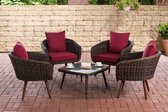 Clp Ameland - Lounge set - 5 mm Rond Polyrotan - Zithoogte 45 cm - - Kleur onderstel Bruin gemeleerd Rood