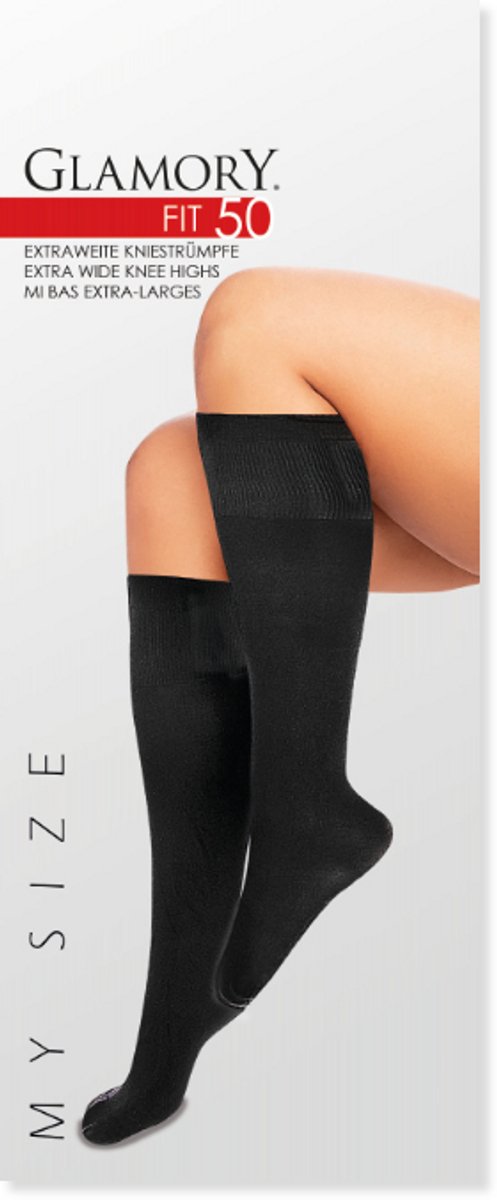 Glamory 50 den extra wijde panty kniekousjes one size zwart