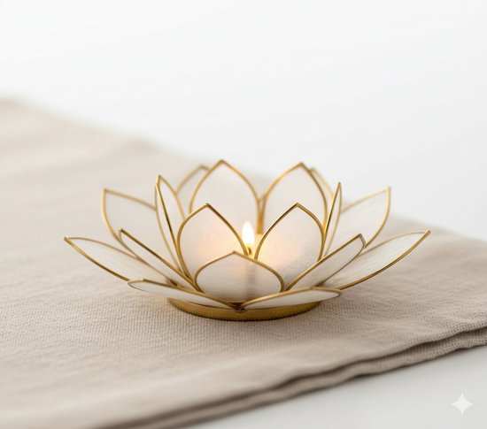 Lotus sfeerlicht naturel goudrand – 13.5 cm – S