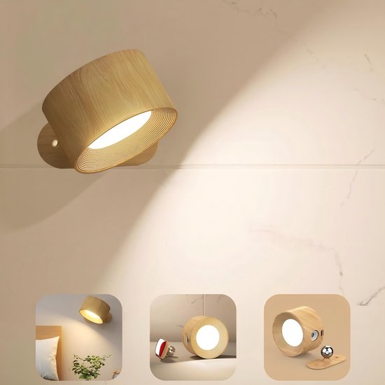 Foto: Led wandlamp led wandlamp voor binnen wandlamp met batterij 1 stuk 360 draaibaar touch control 3 helderheidsniveaus