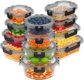 KitchenBrothers Meal Prep Bakjes Set - Glazen Vershoudbakjes - Luchtdicht - BPA-vrij - Diepvriesbakjes - Bewaarbakjes - 6,79L - Glas - 12 Stuks