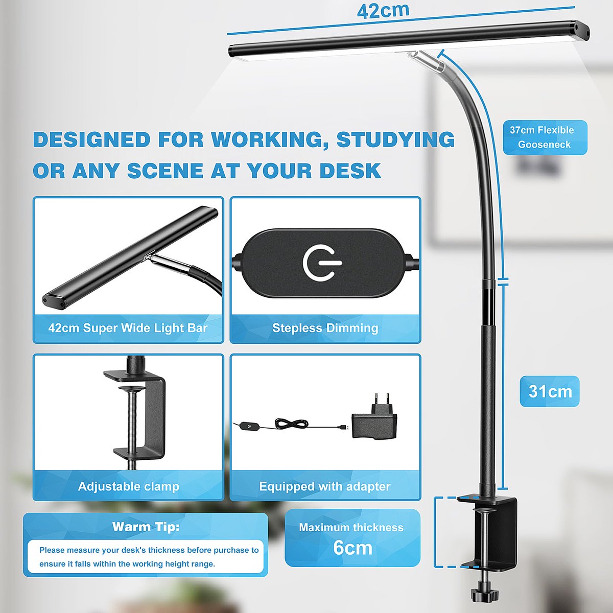 YONO Bureaulamp met Klem - Monitor Lamp thumbnail 3