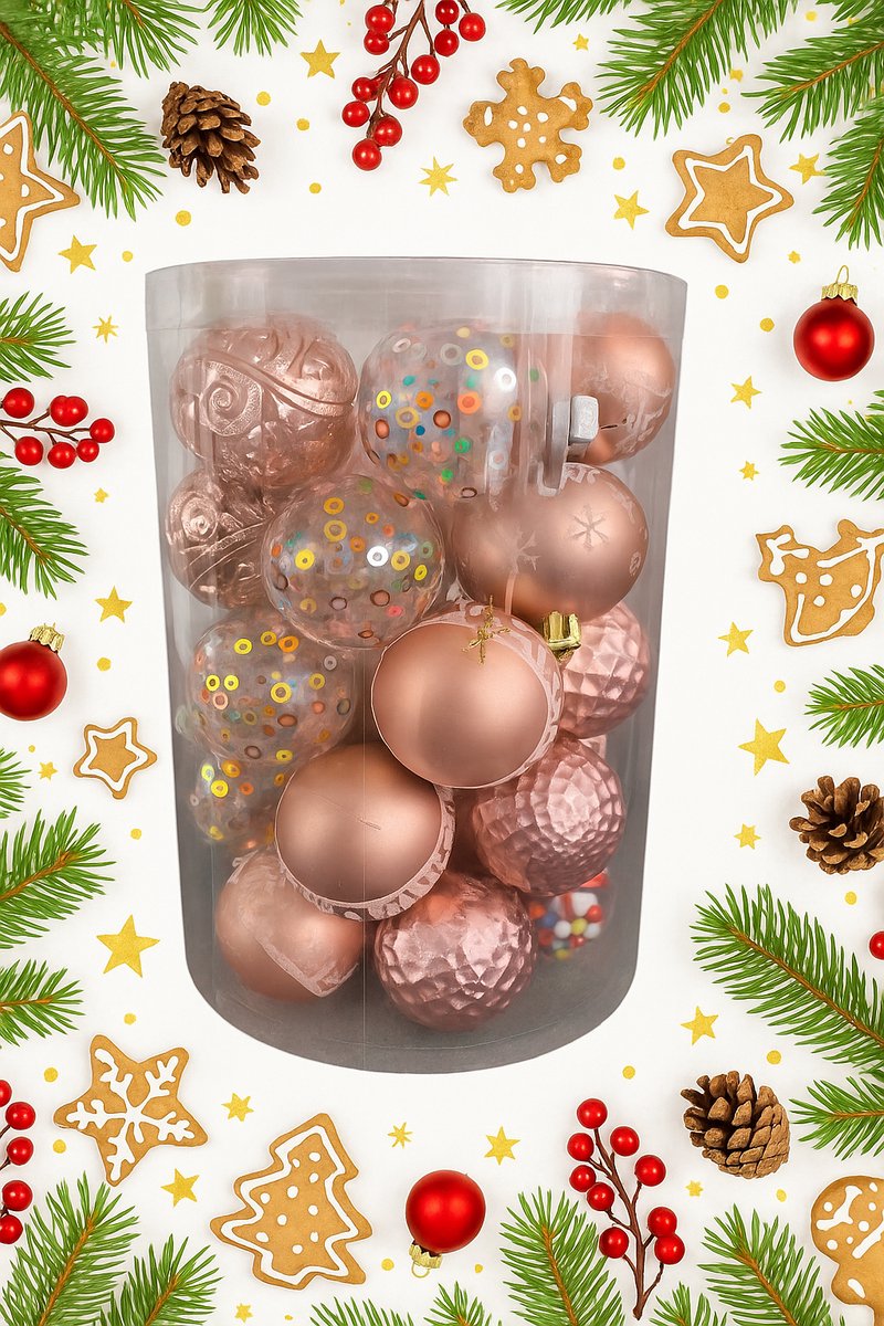 Kerstballen set van luxe kunststof, 30 stuks, Ø6 cm.