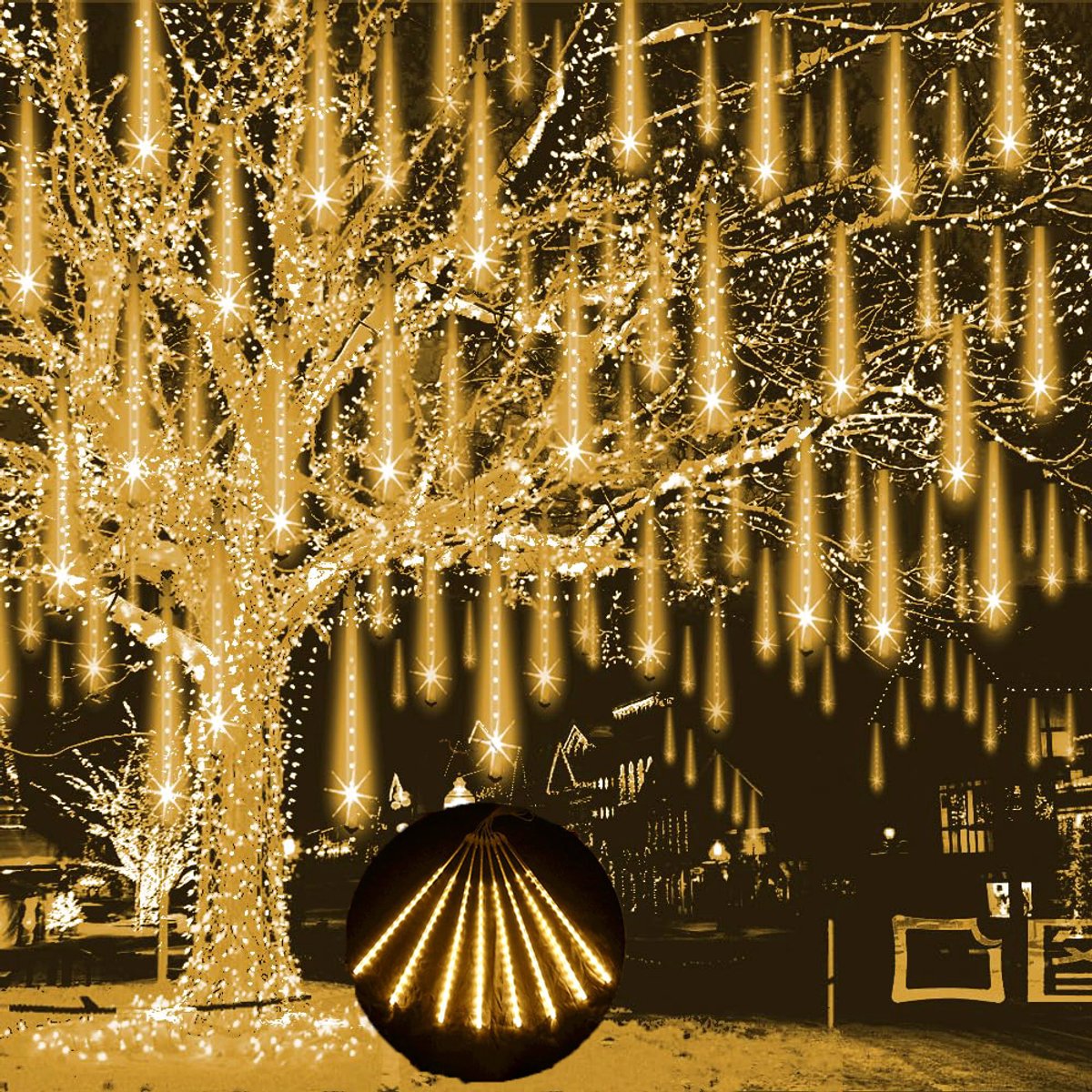 MUPOO 4x Kerstverlichting Meteorenregen Lichtsnoer voor buiten - 30cm 192 LEDS Warm Wit - 360° SMD2835 LED - Energiebesparing en milieubescherming-Voor Gevelverlichting Kerst-Kerstmarktverlichting