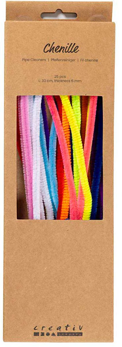 Chenille, L: 30 cm, dikte 6 mm, kleurrijk, 25 div/ 1 doos