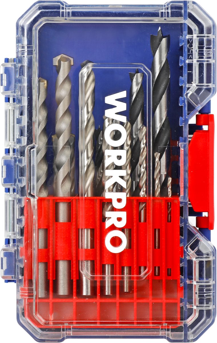 WORKPRO WP409011 Borenset 16-delig – Voor Hout, Metaal & Metselwerk | Inclusief Koppelbare Opbergbox (S)