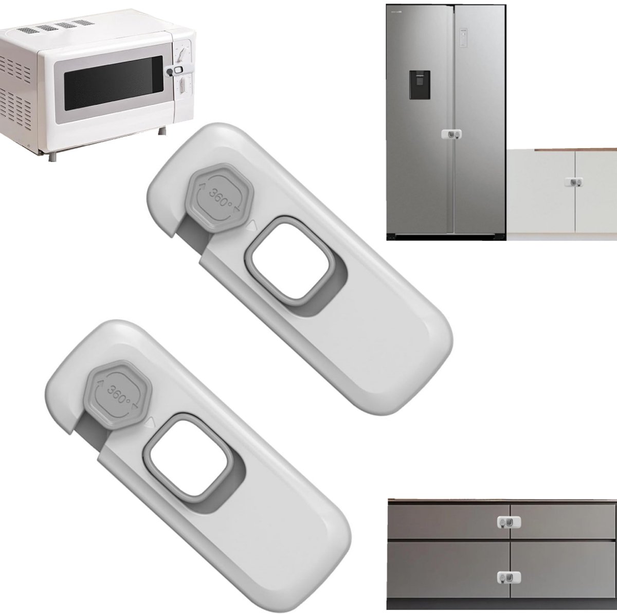 Image of 2 delig gespslot, lade-antiklemvergrendeling, kinderslot, zelfklevend kastslot, draaibaar zijtrekschakelaarslot, geschikt voor koelkasten, laden, vaatwassers, ovens, kasten, kledingkasten, wasmachines, ramen (10*4cm, grijs)