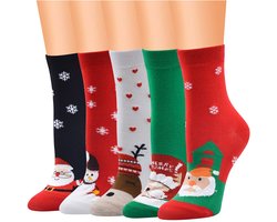 5x Unisex Kerstsokken – 5 Paar Cadeauset – Rendier, Hartjes & Santa – Kerstsokken Heren/Dames – Elfje, Kerstman, Rendier, Beertje & Sneeuwpopje – One Size (36-41) – Foute Kerstsokken – Relatiegeschenk